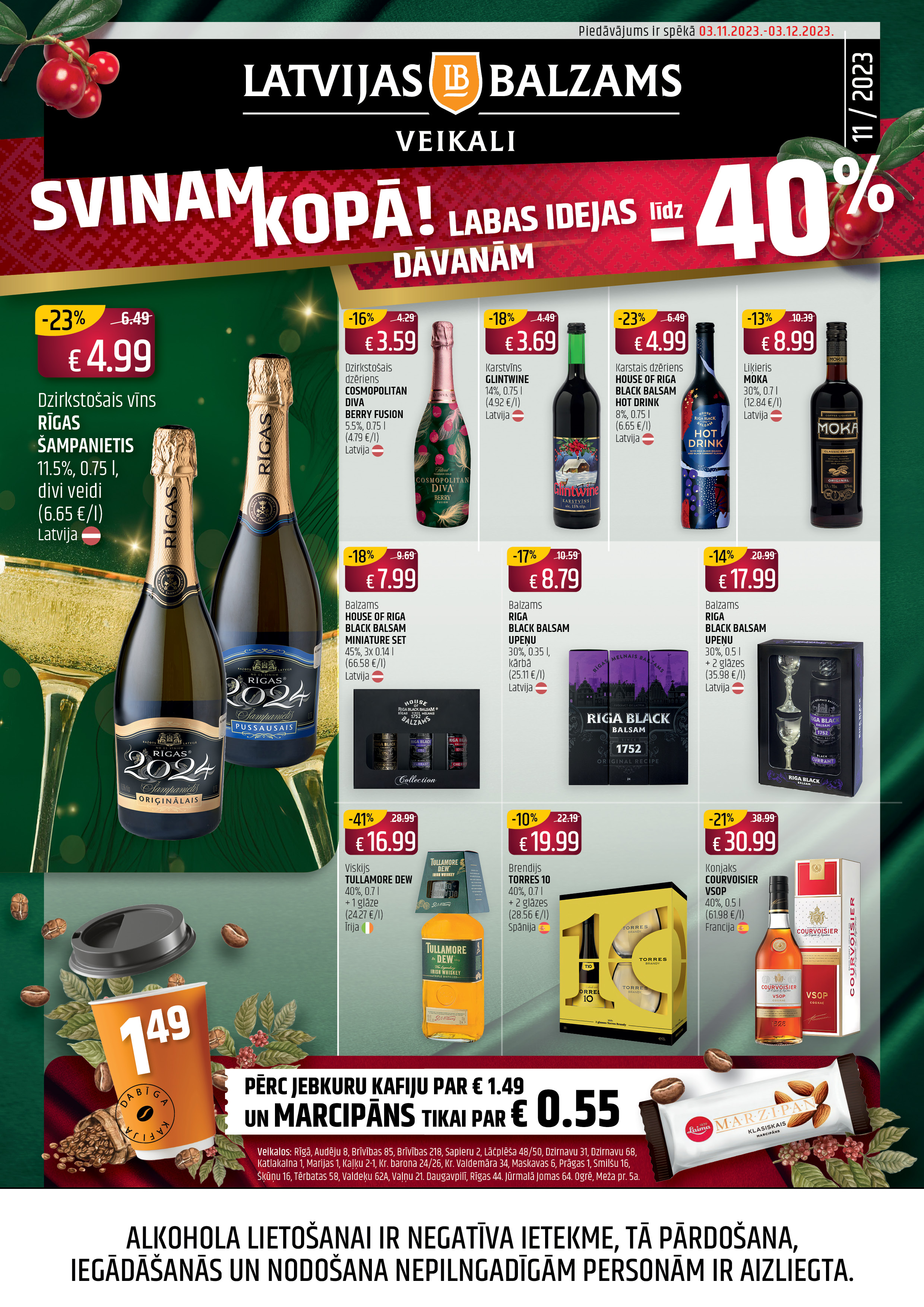 Latvijas balzams veikalu avīze NOVEMBRIS 2023 (cenas var atšķirties no cenām e-veikalā)