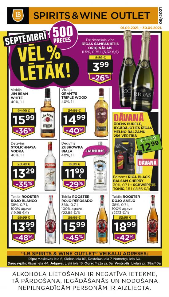 LB Spirits&Wine Outlet akcijas septembrī (cenas var atšķirties no cenām e-veikalā)